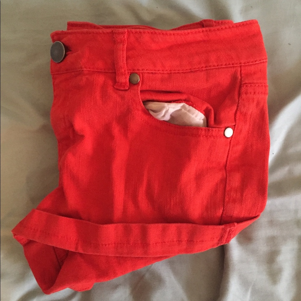 Red Denim Shorts